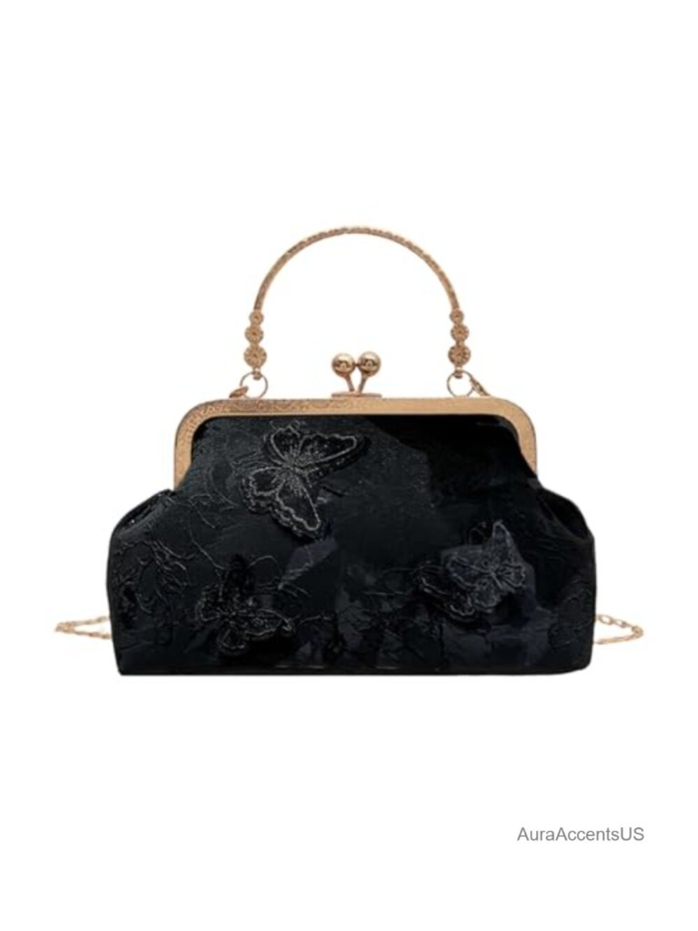 Vintage Embroidery Butterfly Clutch Purse with Crossbody Chain